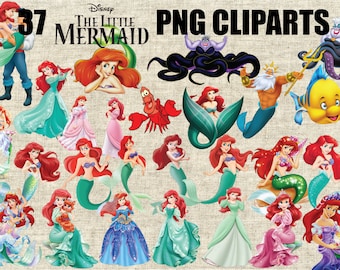 The Little Mermaid, Ariel 37 Images in 300 PPI PNG Transparent Background, Printable Digital Graphics