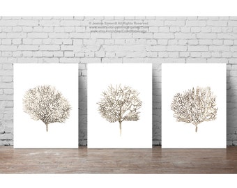 Sea Fan Coral Art Print, Tan Sea Life Painting, Beige Watercolor Wall Decor, Seafan Brown Home Decoration Minimalist Abstract Illustration