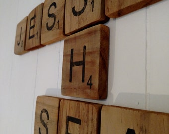 Personalized Scrabble Tiles - 3.5" Large wood tiles - Family Wall Art - Unique gifts - Letters - Large Scrabble Tiles