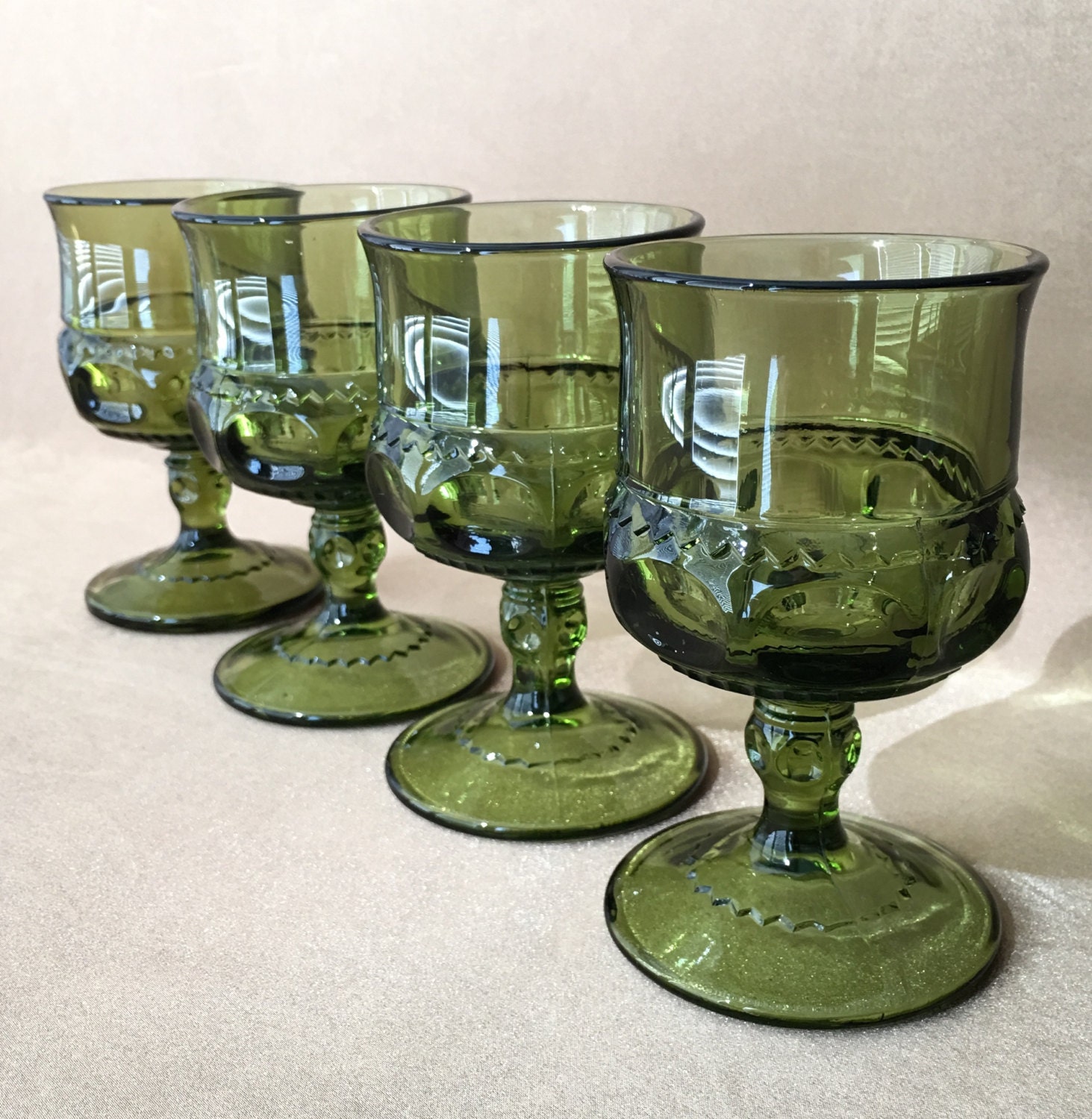 Green Wine Glasses Kings Crown Goblet Mid Century Style