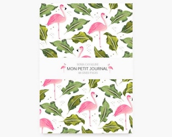 Notebook, journal, diary, flamingo, floral, A6, handmade, stationery, gift, Tagebuch, travel notebook, exotic pattern, watercolor notebook