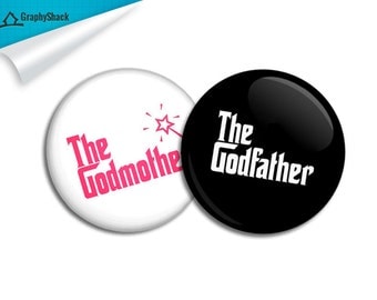 The Godmother + The Godfather Combo 2-1/4 inch 58mm Pinback Button Pin Badge Keepsake Big Buttons New