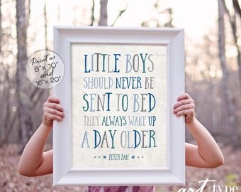 Peter Pan Print Quote Little Boys Should Never Be Sent to Bed INSTANT DOWNLOAD 8x10 DIY Print Childrens Wall Art, Boy Nursery Room Printable