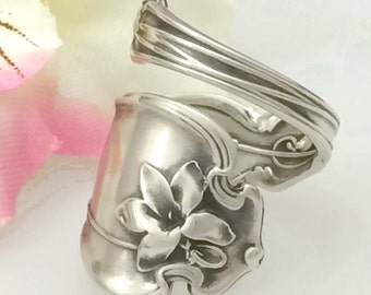 Sterling Silver Spoon Ring, VIOLET, Size 8 - 12 Custom, Whiting 1905 Antique Pattern, Silverware Jewelry Gift, February Flower