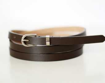 Free shipping! Leather belt, dark brown belt, woman belt, brown belt, skinny belt, waist belt, narrow belt, woman leather belt