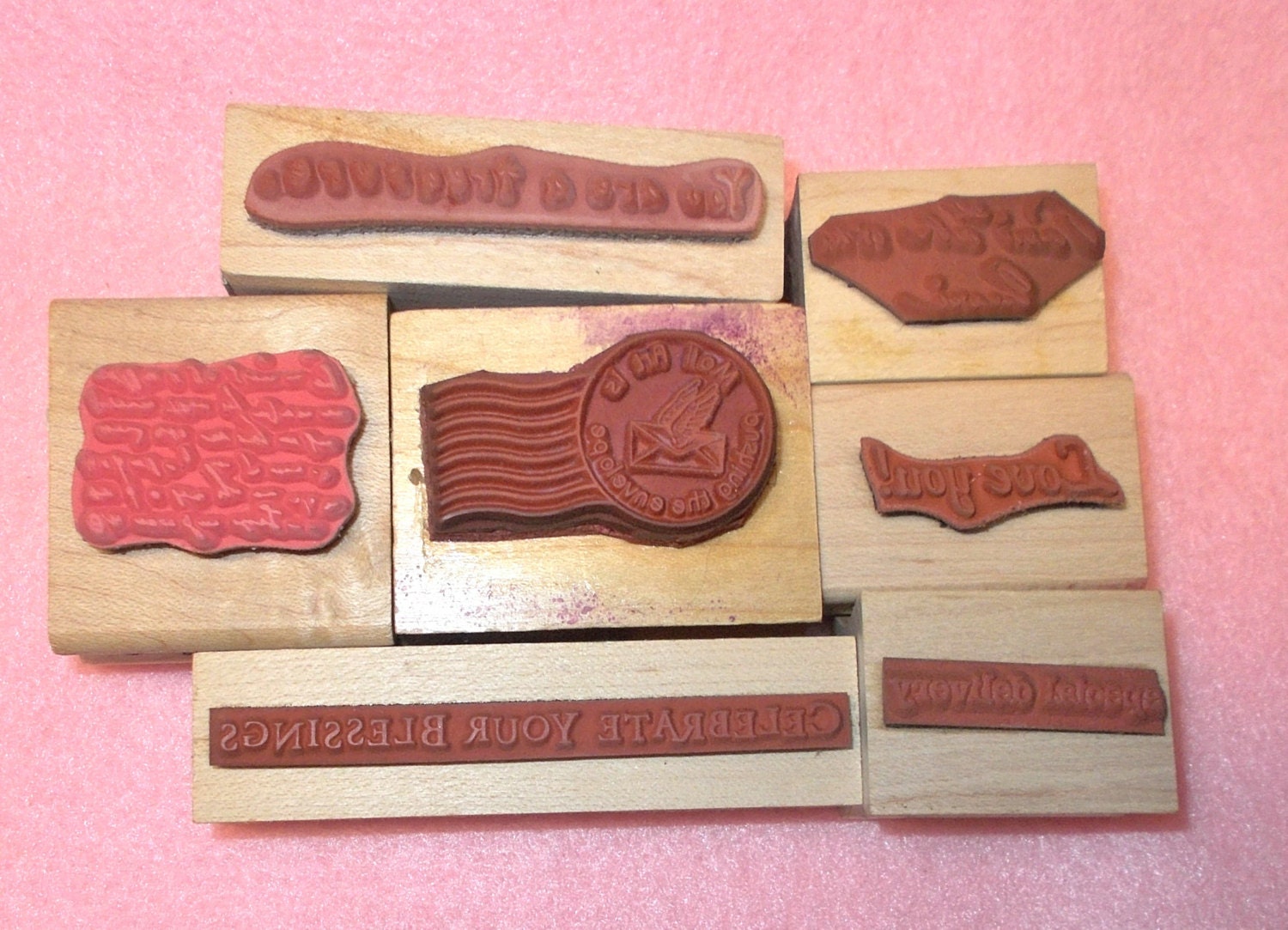 Collage rubber stamp lot text words sayings mail art is pushing the ...