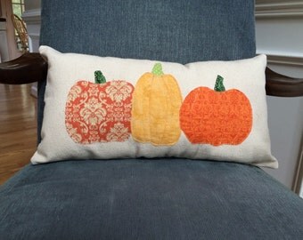 Fall Pillow, Autumn Pillow, Pumpkin Applique Pillow