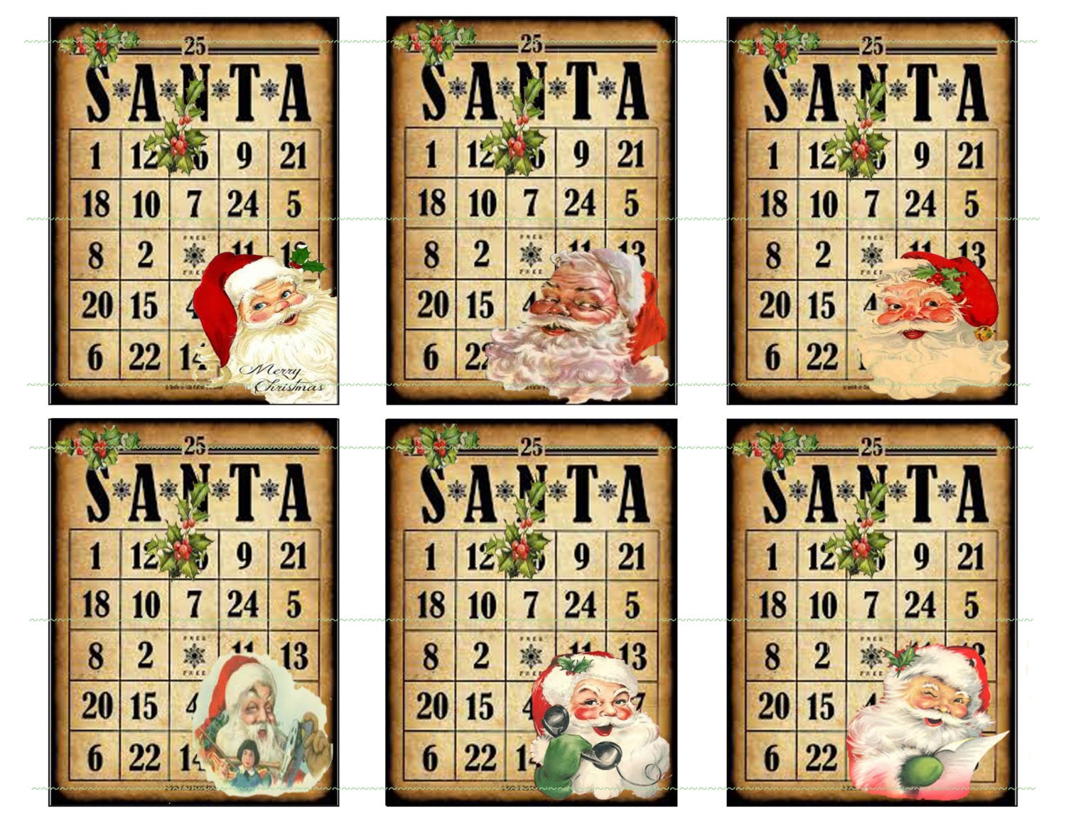 Santa Bingo Gift Tags Printable Images Digital Printables