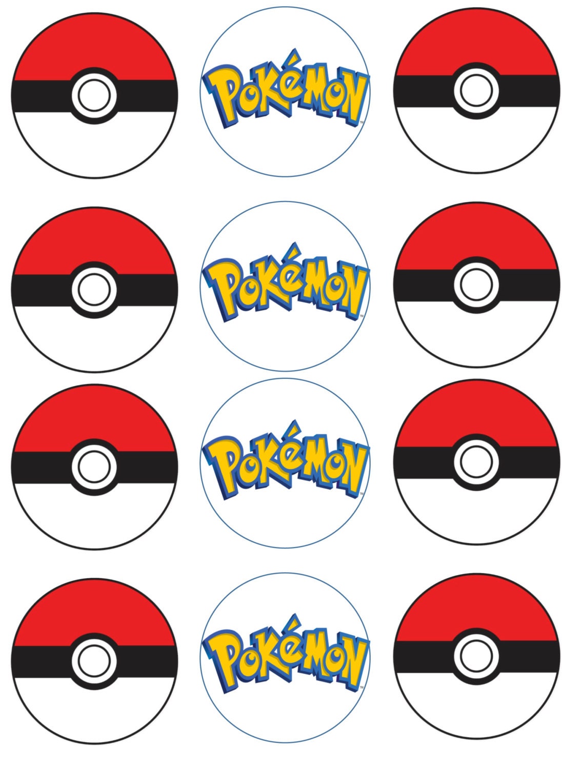 Poke Ball Edible Image Cupcake Toppers