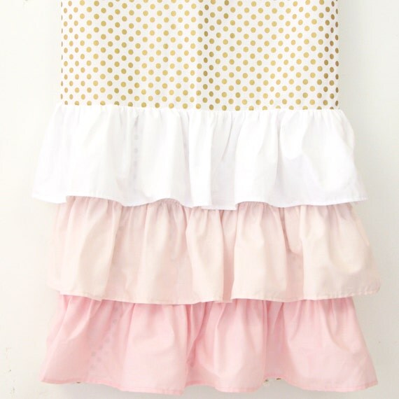 Gold Dot and Blush Ruffle Curtain Panels set of 2