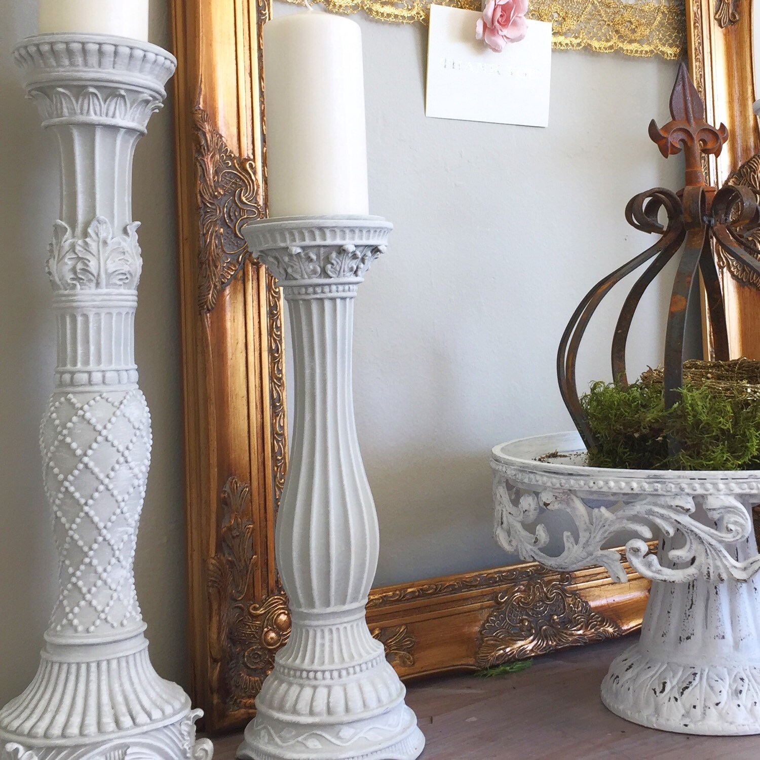 Ornate Shabby Chic Candle Holders Wedding Mantel Candle Stick