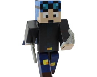 Blue Hair Miner Boy - 4" Action Figure Toy, Plastic Craft by EnderToys