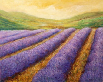 Lavender Field Landscape Painting, Acrylic on Canvas, Large Painting on Canvas, Wall Decor