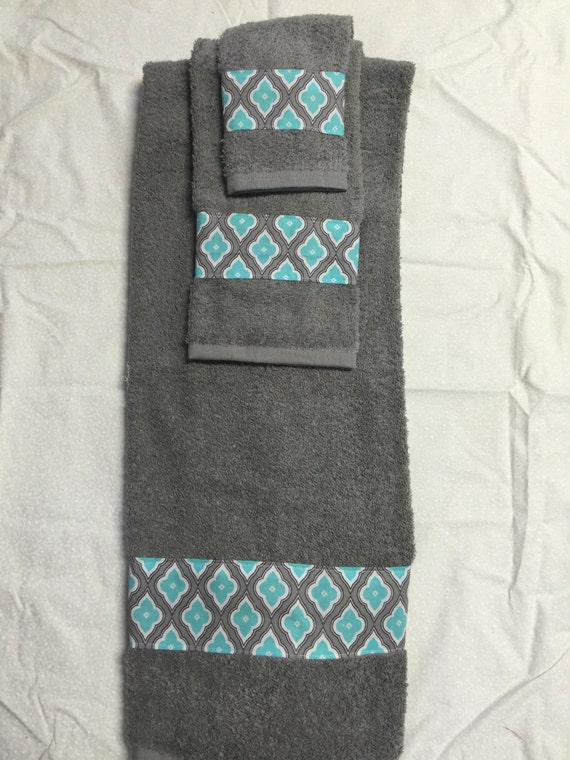 Gray an teal towel set of three