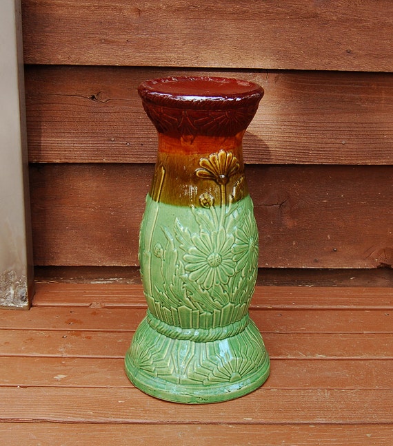 USA Pottery Plant Stand Vintage Flower Pot Pedestal Daisy