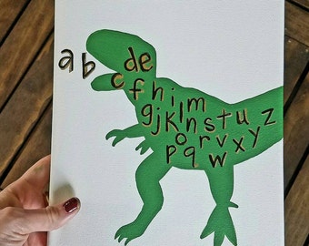 Dinosaur Wall Art, Dinosaur silhouette, Dinosaur Nursery Art, Boys dinosaur room, Dinosaur alphabet, Dinosaur decor, Trex painting, baby boy