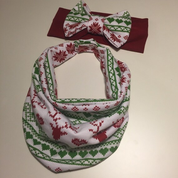 340 New baby headband scarf 439 Holiday Baby Scarf Bib & Bow Headband Limited by AvileeBabyCo 