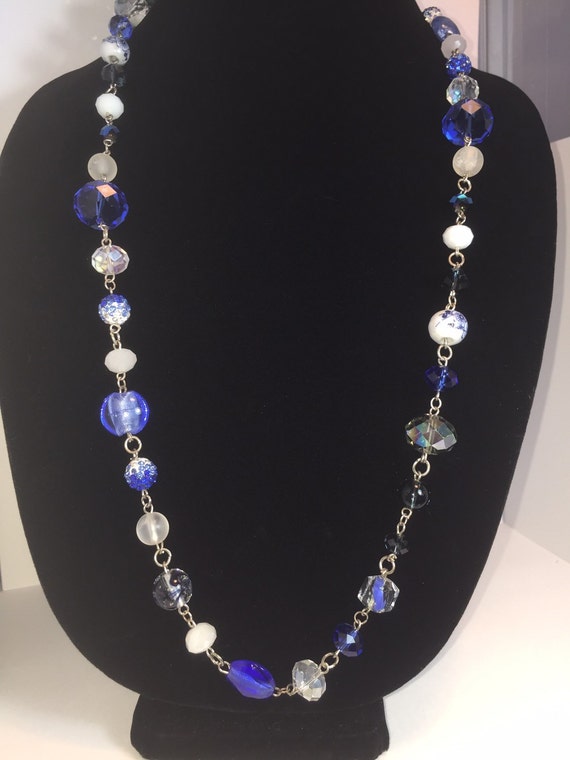 Gorgeous Beaded Necklace in Blues and Whites by TiaMariaDesigns