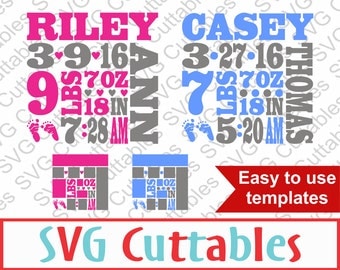Baby Birth Announcement SVG, DXF, EPS, Vector, Digital Cut File