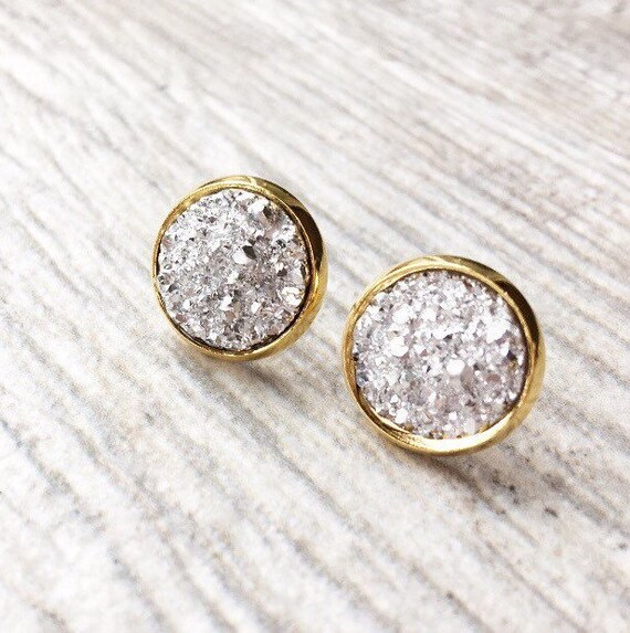 Items similar to Silver druzy stud earrings, druzy studs, druzy posts