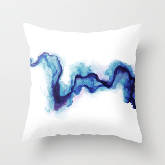 Blue Abstract Art Watercolor Pillow Throw Pillow Home