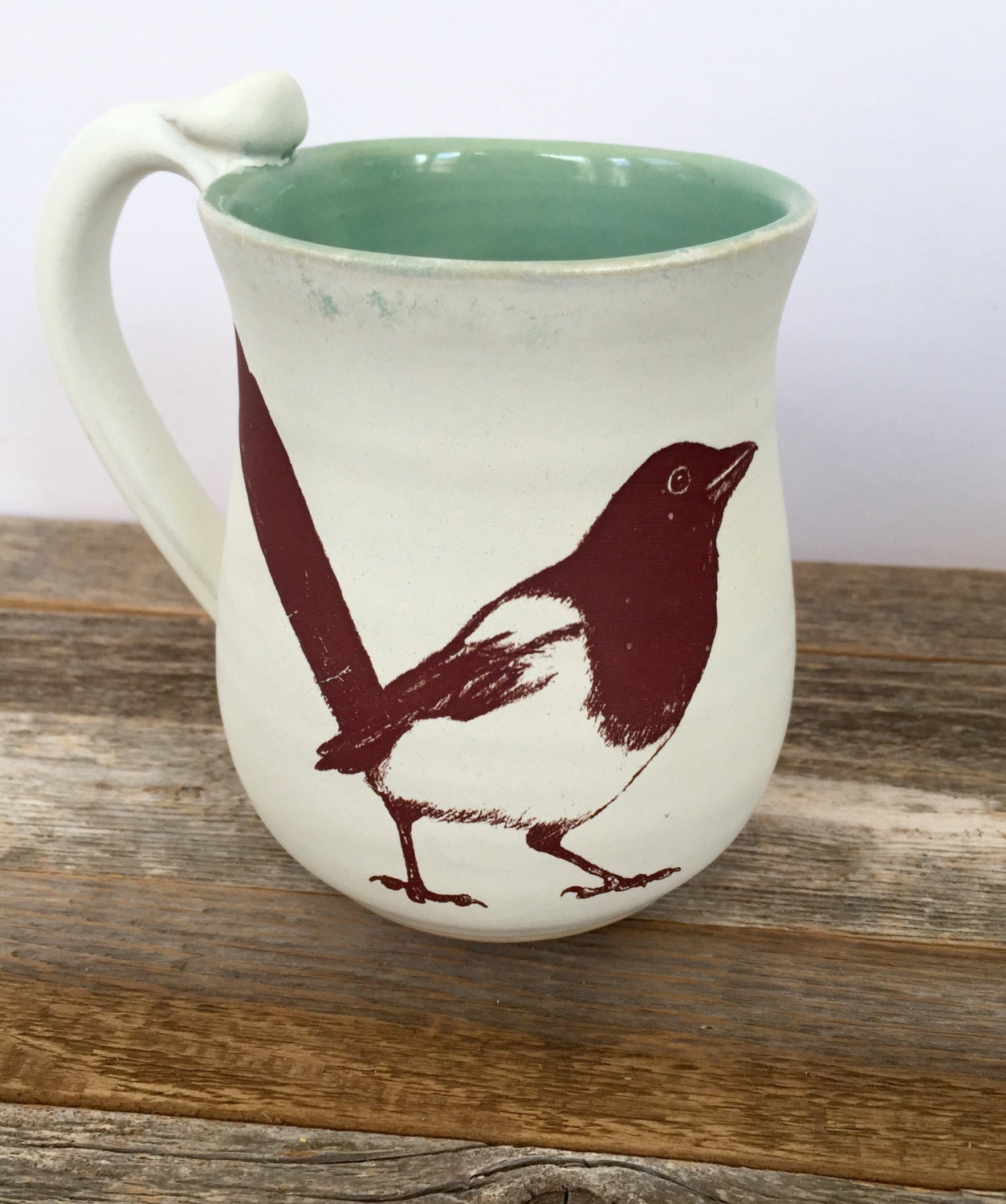 Magpie mug magpie coffee cup magpie teacup. by WhiteSwanStudio