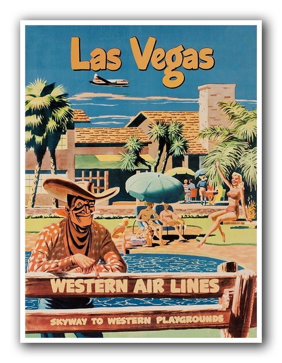 Items similar to Las Vegas Art Print Travel Poster Vintage Home Decor