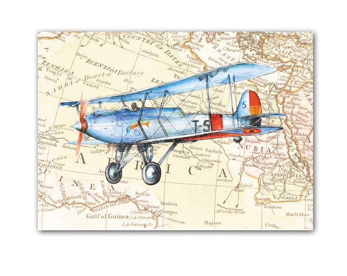 Vintage airplane on map decor Set 9 prints Aircraft painting Boys art Aviation art Retro avia Baby boy nursery wall art