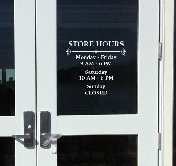 Store Hours Custom Window Decal Vinyl Door Decal Business