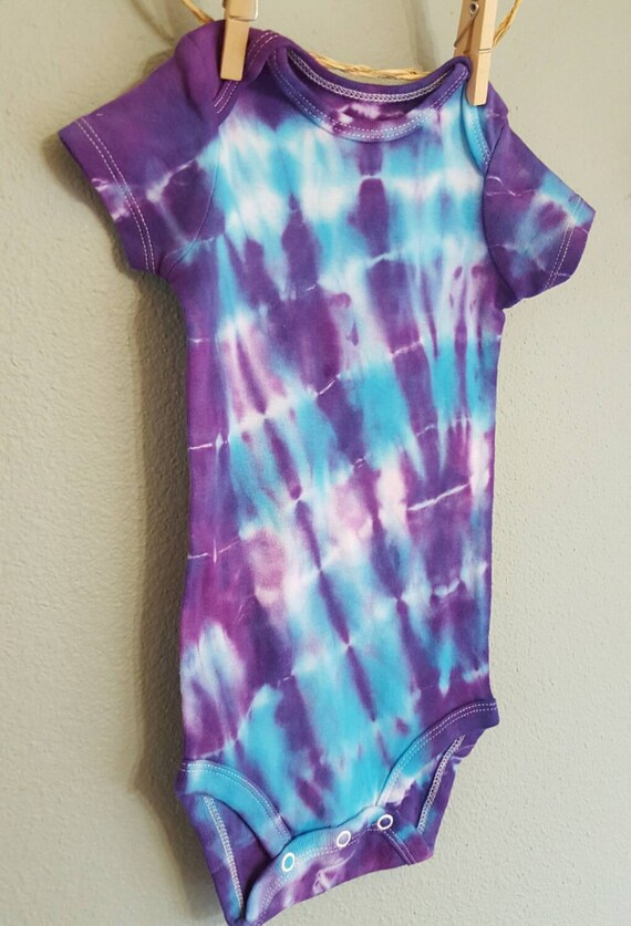 TIE DYE onesie bodysuit hand dyed in blue purple new baby