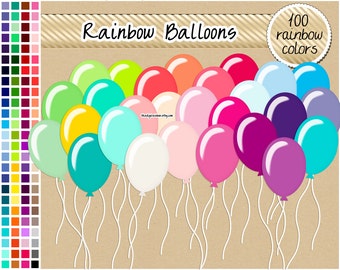SALE 100 balloon clipart rainbow balloon clipart birthday digital paper clipart party printable birthday graphics balloon planner sticker