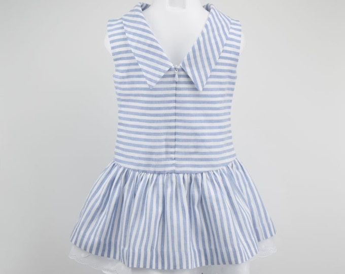 Girls linen dress, Girls clothes, Sleeveless dress, Girls linen clothing, Toddlers dress, A line dress blue with white stripes, Summer dress