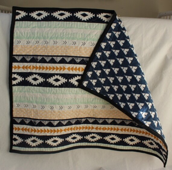 Aztec baby quilt TeePee blanket Tribal Aztec Gold Gray