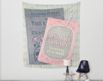 Pink and Gray Books Wall Tapestry: Wall art, wall decor, wall hanging, books, photography, library, Madame Bovary