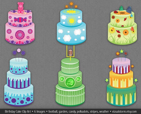 Kids Birthday  Cake  Clip  Art  6 colorful  digital by VizualStorm