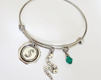 Slytherin Stainless Steel Charm Bracelet Expandable Bangle - Harry Potter Jewelry - Snake bangle