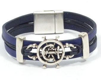 men anchor bracelet, men nautical jewelry, blue nautical bracelet, ship wheel bracelet, sailing bracelet, sailor gift, beach jewelry