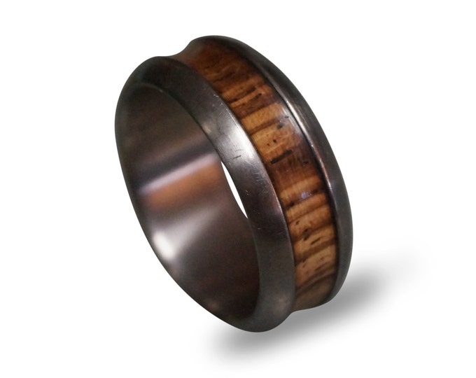 Titanium Wedding Band for Men, Titanium Ring with Zebrano Wood Inlay, Wooden Rings