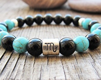Scorpio bracelet Black agate bracelet Zodiac jewellery Scorpion gifts for him Zodiac bracelet Black bracelet Mens bracelet Unisex bracelet