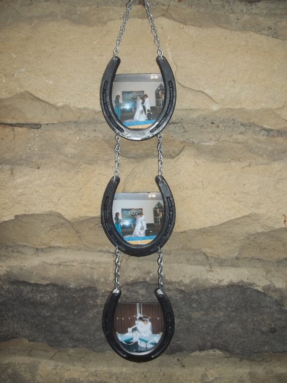 Items similar to Horseshoe Picture Frame, 3 Tier Picture Frame With Chain, Hanging Picture