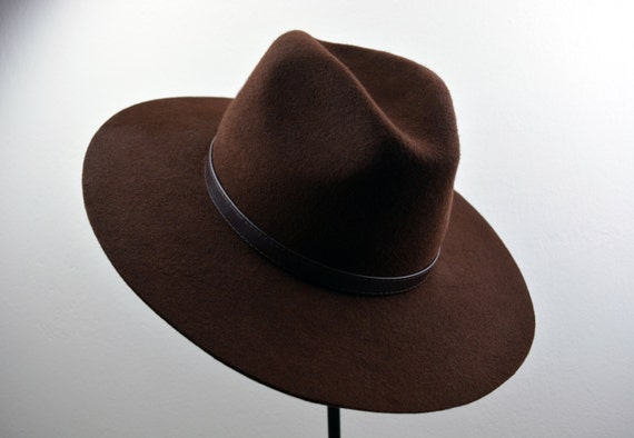 Chocolate Brown Outdoor Fedora Wide Brim Wool Felt Handmade