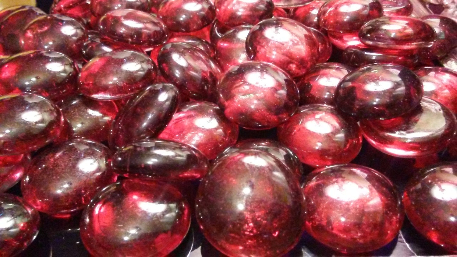 50 red glass gems/flat marbles. Use for mosaics by ckjsupplies