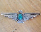 Vintage Sterling Silver with Turquoise Thunderbird Pin Brooch Fred Harvey Era Peyote Eagle