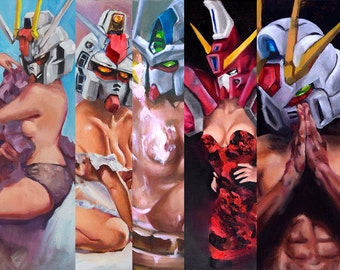 Gundam Pinup Art. Anime Painting. Gundam Art Print. Gundam Anime Art. Mancave Decor. Gifts for him. Sexy Anime Poster. Anime Pinup Painting