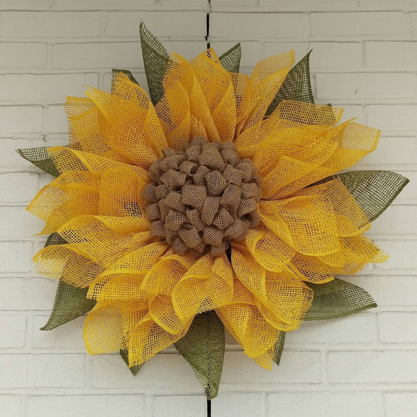 Yellow Poly Burlap Sunflower Wreath with Moss by GreeneBeanWreaths
