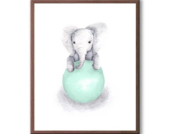 Elephant Wall Decor, Baby Decor, Art For Children, Kids Room Art, Baby Gift, Elephant, Art Print - E389W