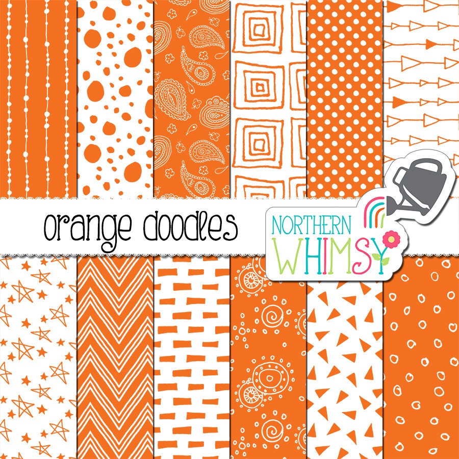 Orange Scrapbook Paper hand drawn seamless doodle digital