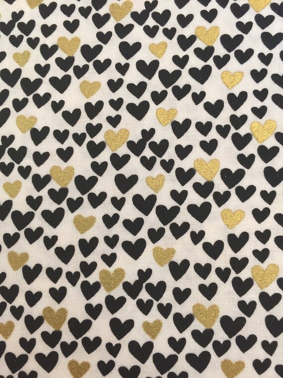 Black and Gold Metallic Heart Fabric from by BungalowQuilting