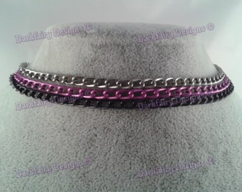Purple, black & silver toned chain link choker