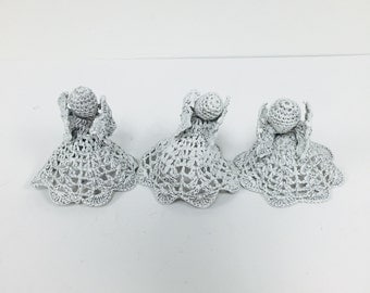 Vintage Grey Crochet Angel - Christmas Tree Topper or Shelf Decor ~ Ornament ~ Handmade